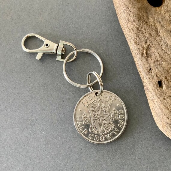 1950 British half crown coin clip style key ring  for a perfect 74th birthday gift or retirement present