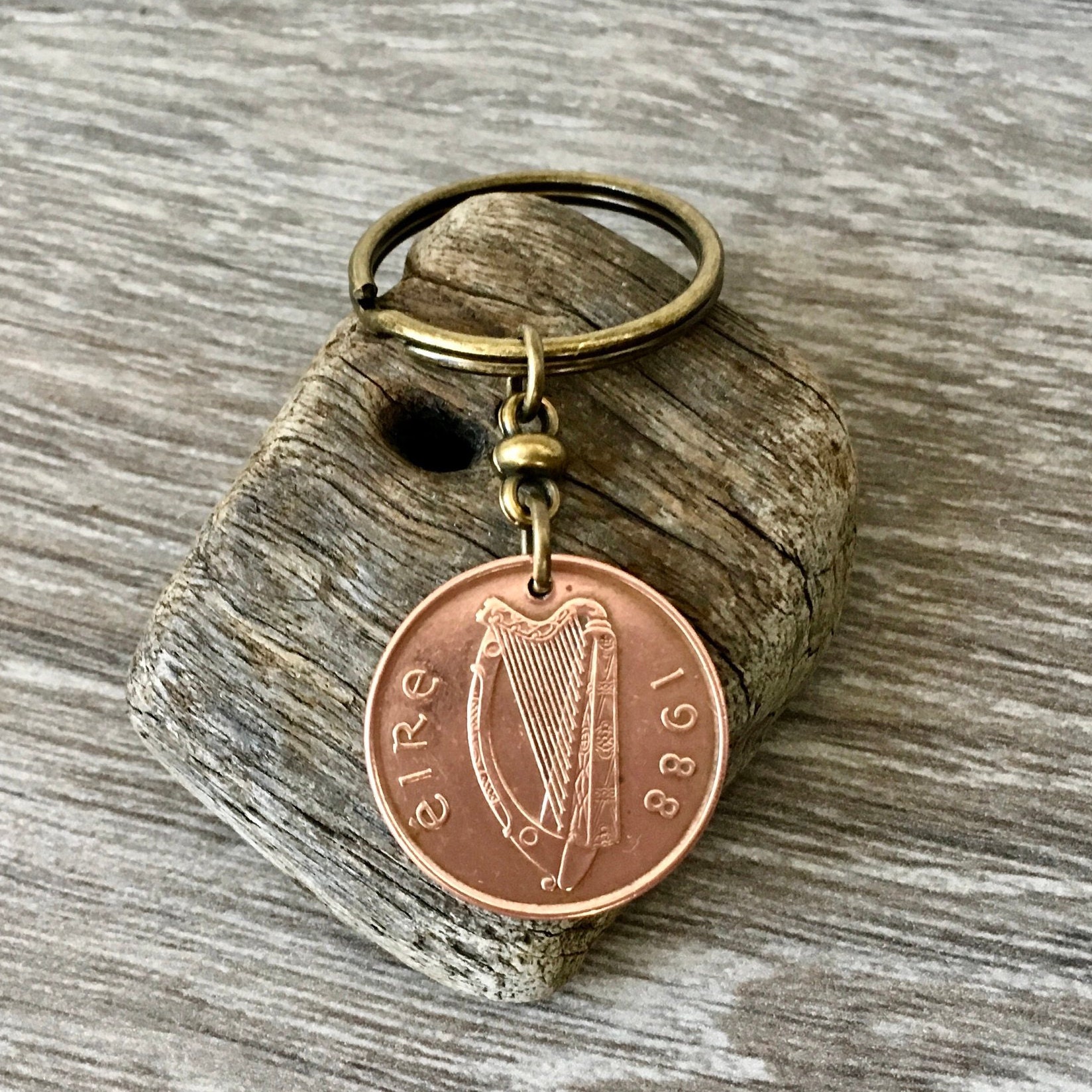 Irish two pence coin keychain, keyring or clip 1985, 1986 or 1988 choose coin year for a perfect