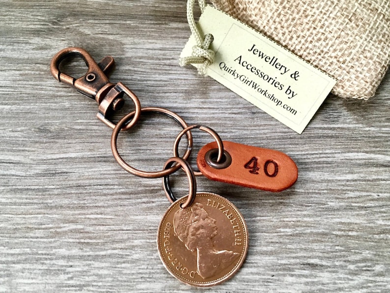 40th birthday gift 1979 coin keyfob with a /"40/" charm