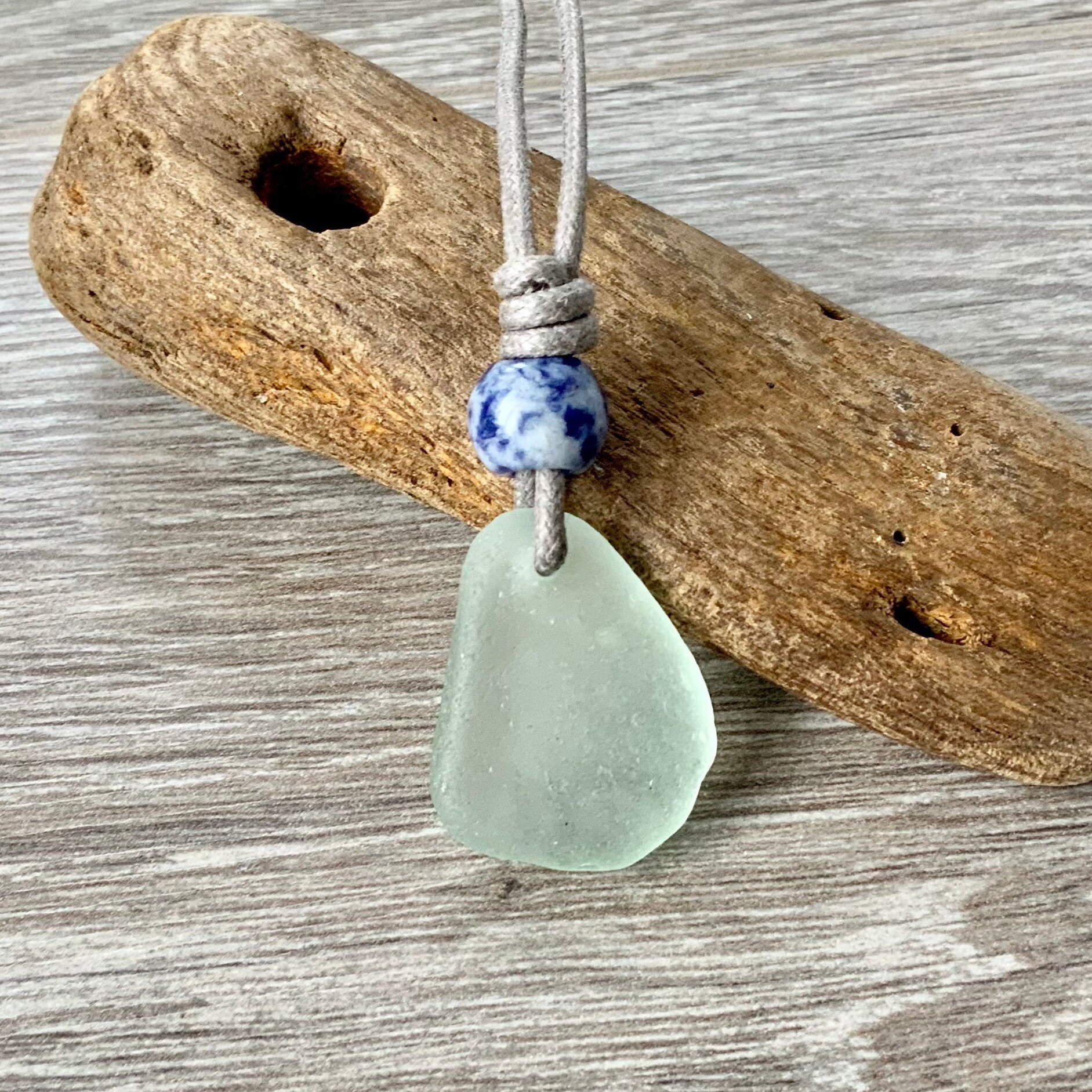 Natural sea glass pendant, Cornish beach glass unisex necklace with