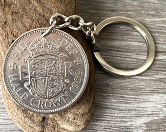 1959 British half crown keyring, British coin keychain or clip, a great idea for a 63rd birthday or anniversary gift