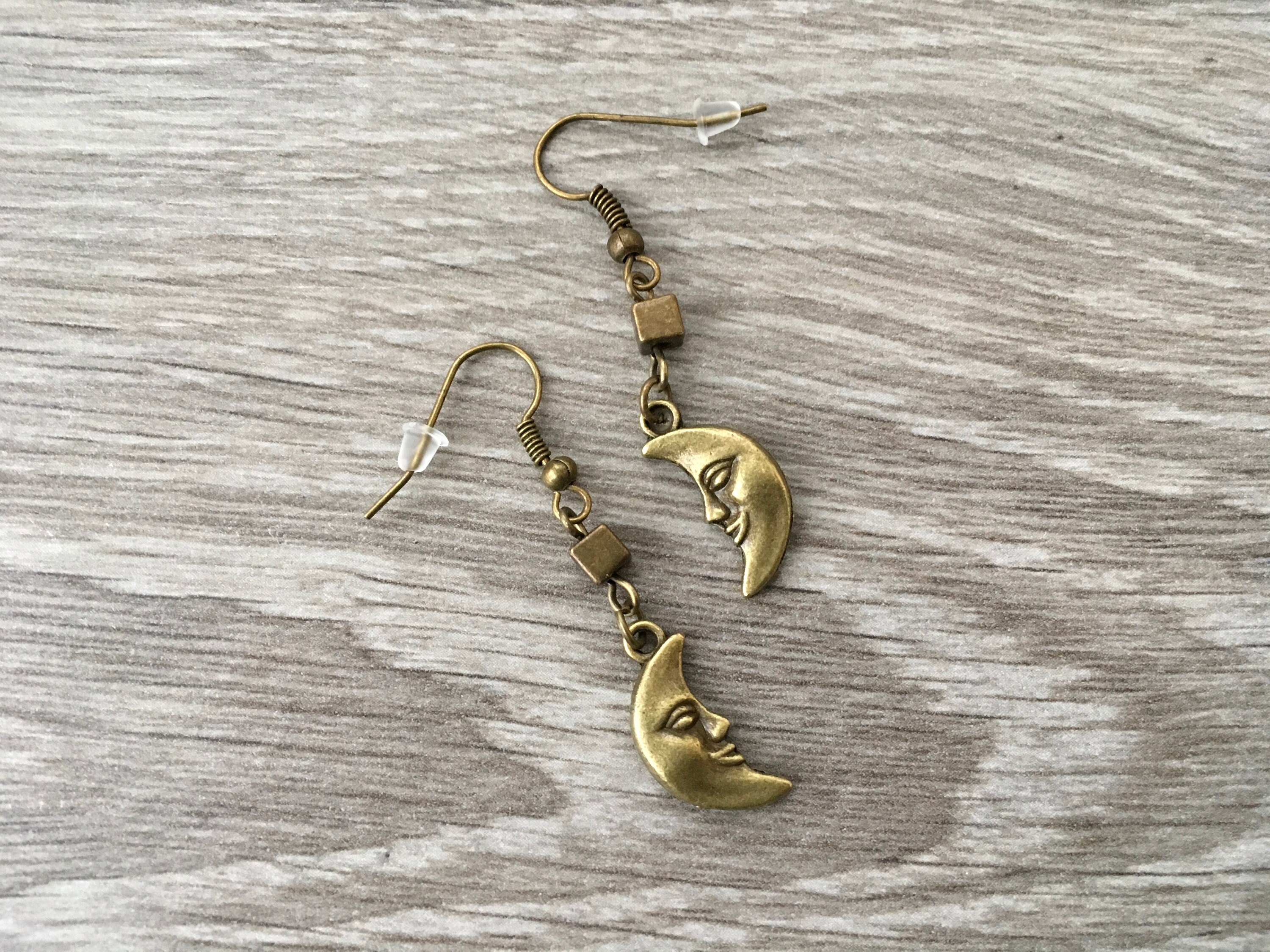 Men's single earring, man moon drop earring, celestial dangle earring