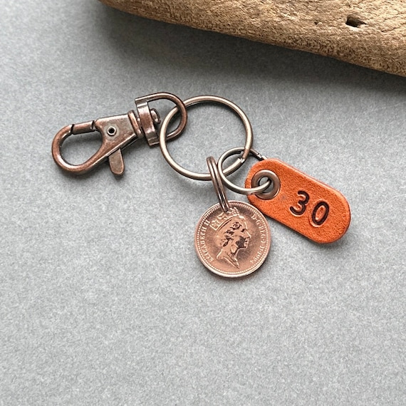 30th birthday or anniversary gift, 1994 British penny clip style keyring