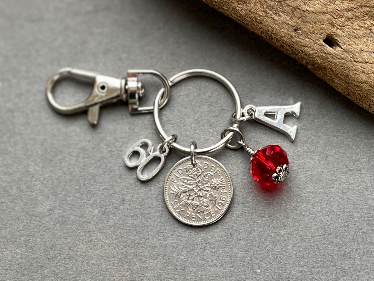QuirkyGirlWorkshop Lucky Sixpence Keychain, Keyring, Handbag Clip, Purse Charm, Choose Year for A Perfect Birthday, Anniversary, Retirement or Good Luck Gift