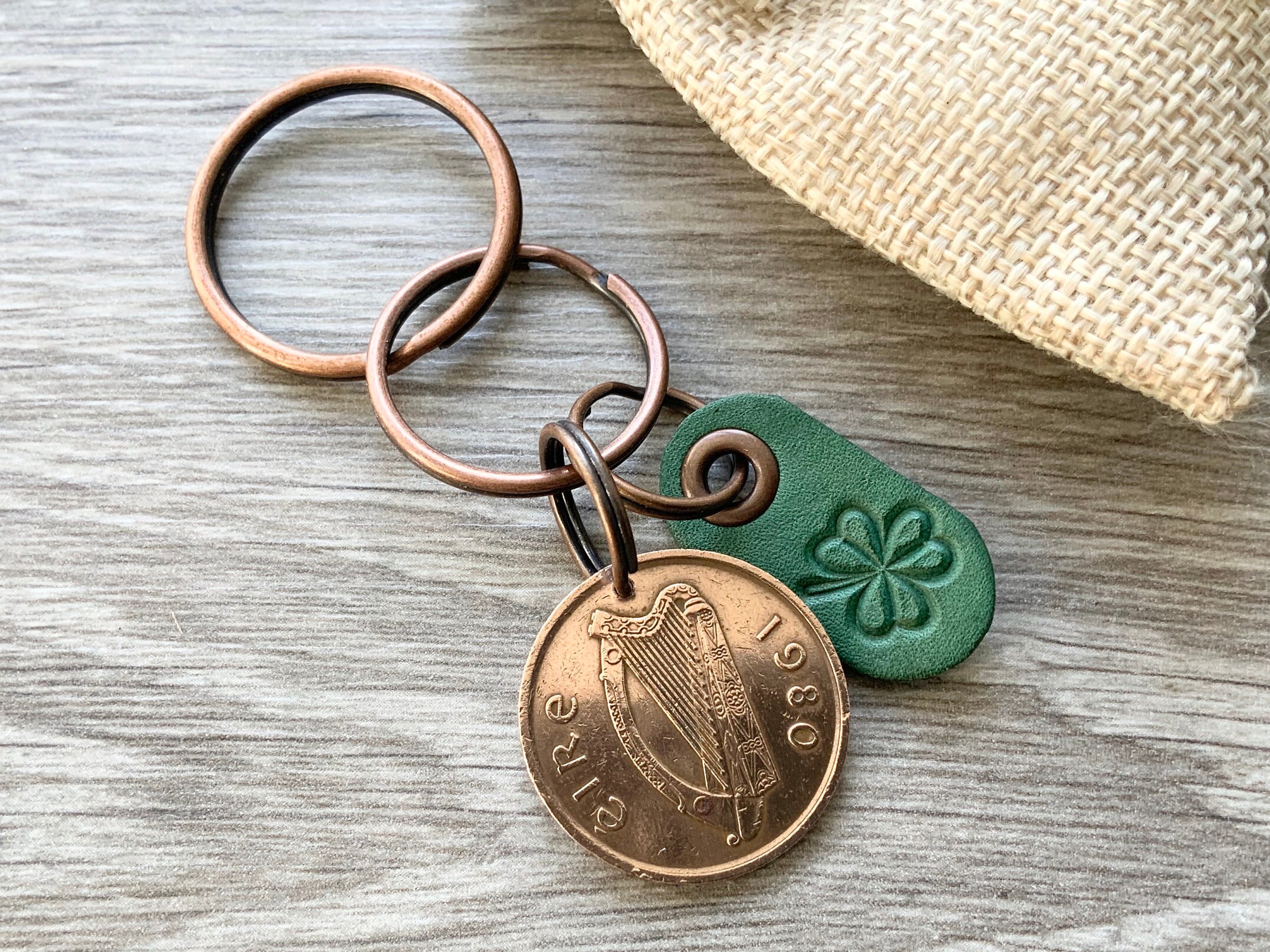 40th birthday gift 1980 Irish coin keychain, Celtic