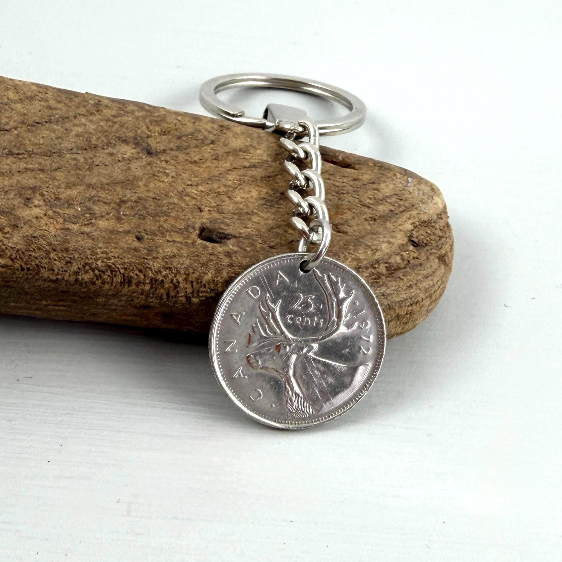 多部好き　DWELLER KEY CHAIN "COIN EDGE" 1972 Canadian Moose Quarter Keychain, 25 Cent Coin From Canada