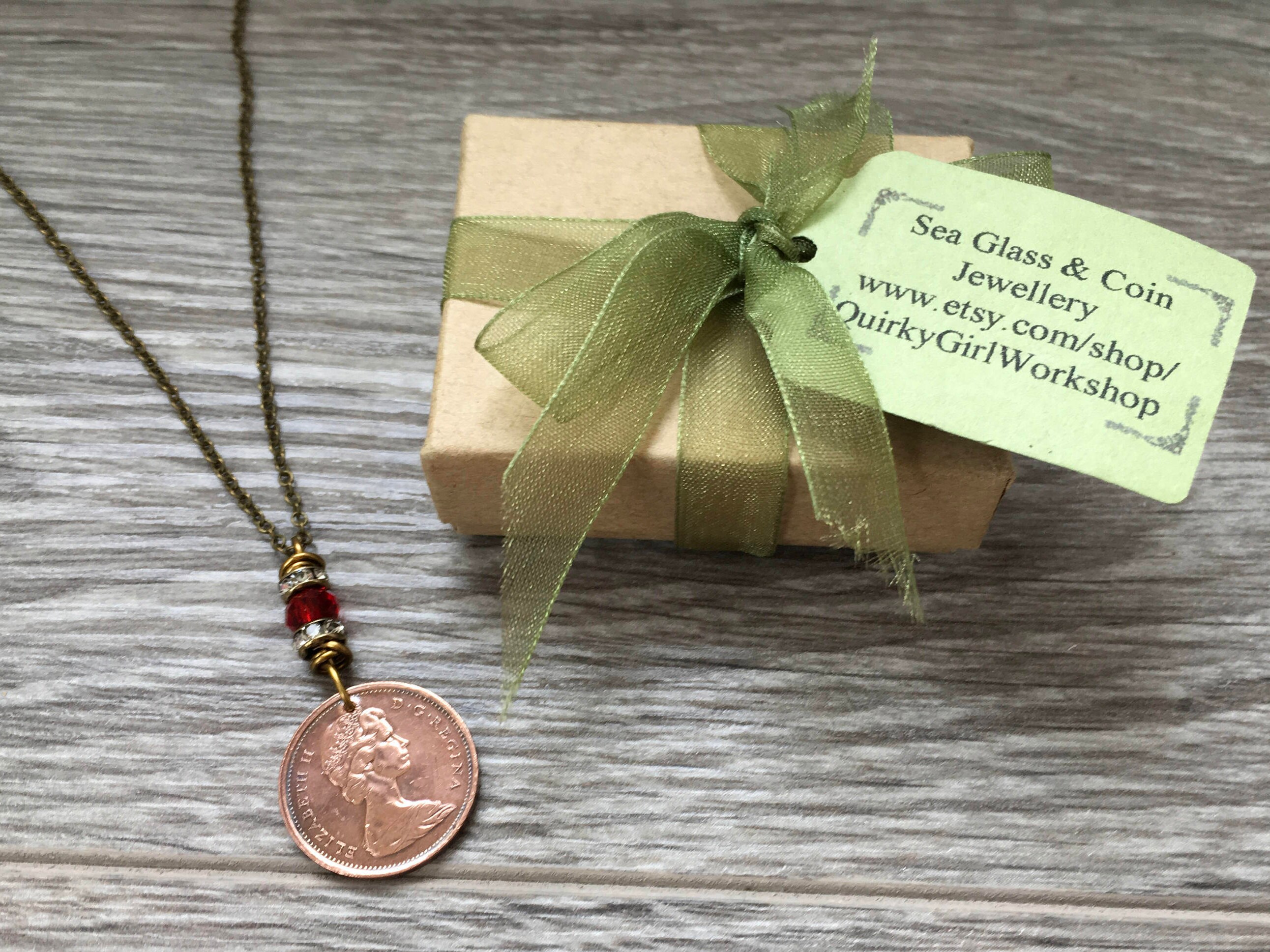 50th birthday gift, Canadian coin necklace, 1969 one cent pendant