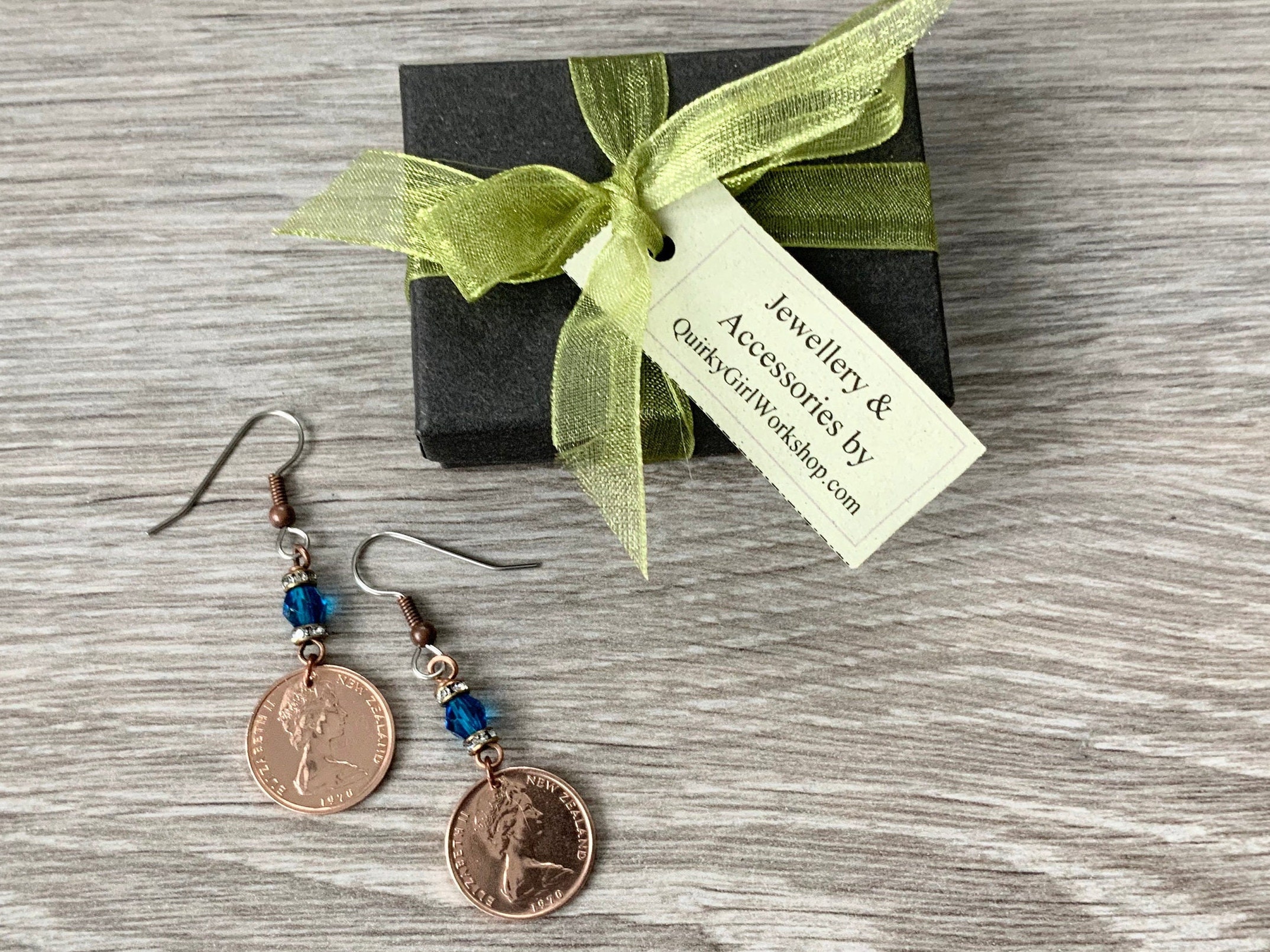 50th birthday gift, 1970 New Zealand pretty coin earrings