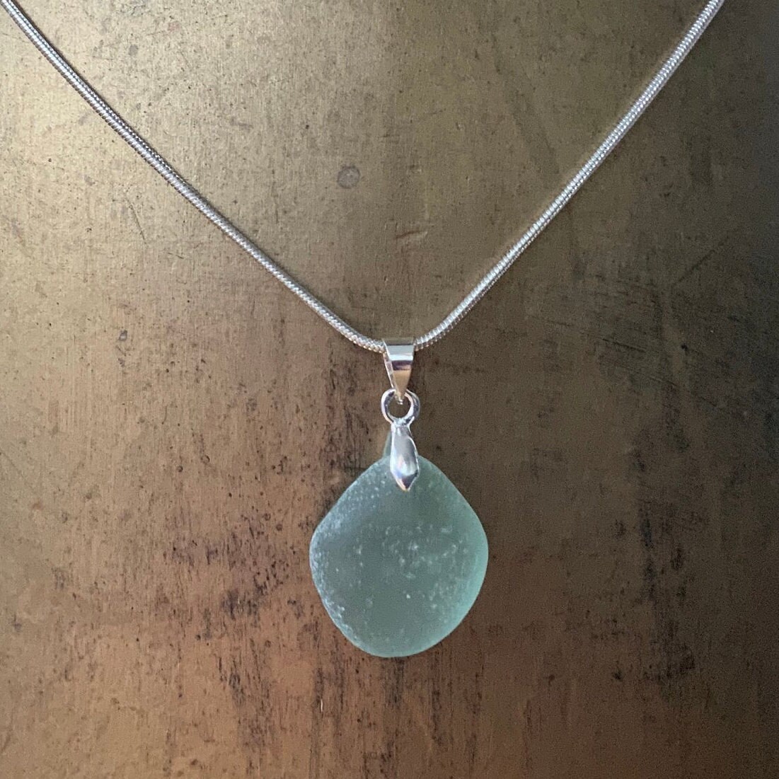Natural sea glass pendant, genuine beach glass necklace, mermaids tears, simple jewelry, Cornish