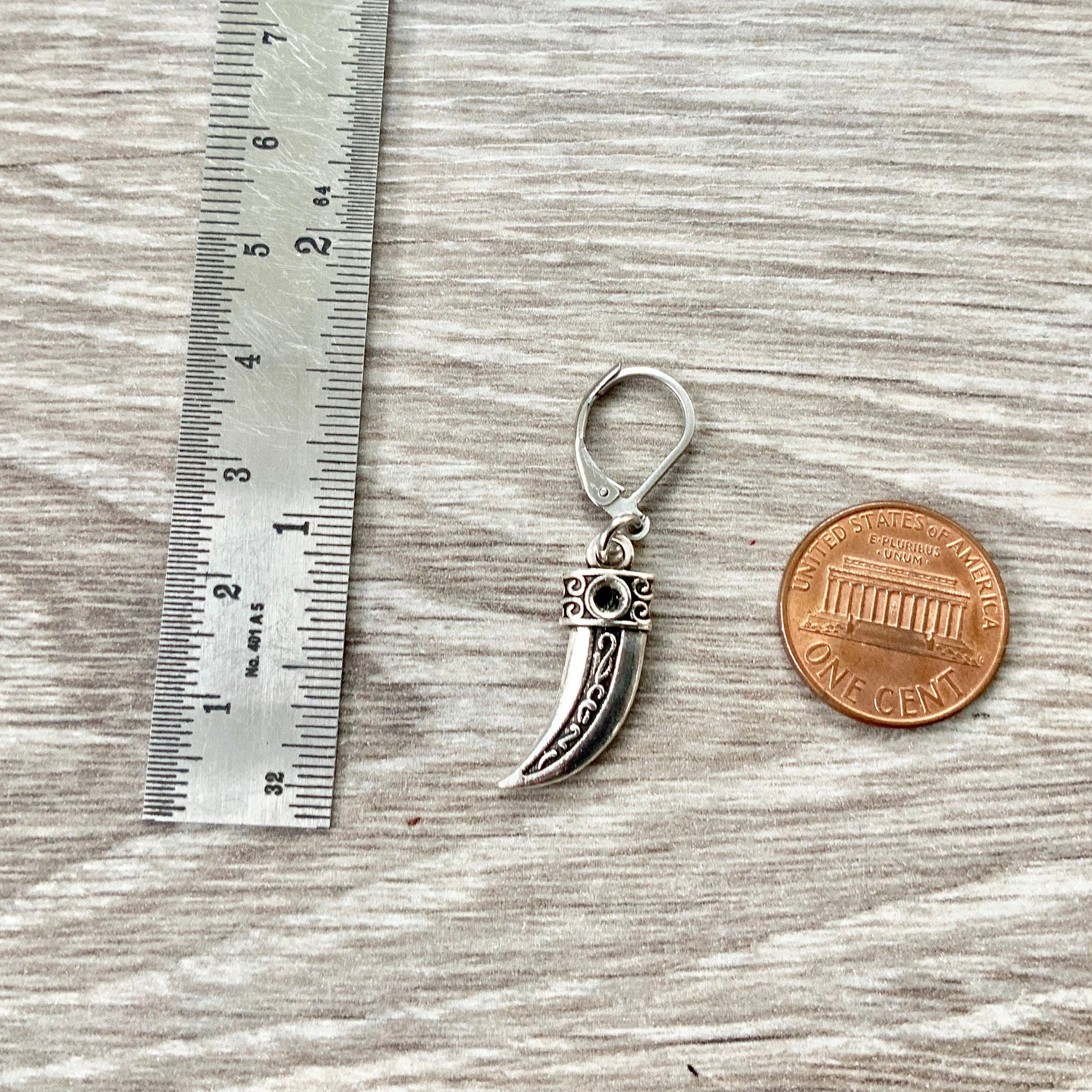 Curved dagger earring, single dangle earring or a pair of earrings