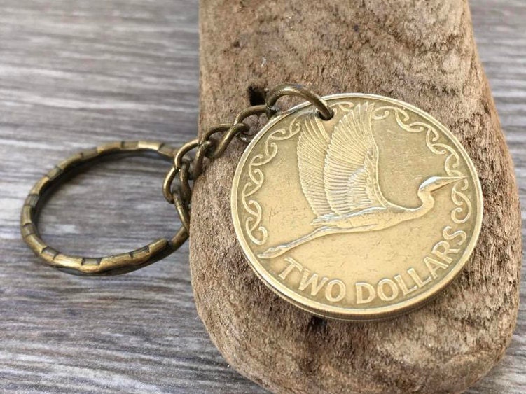 18th birthday gift, 1999 New Zealand coin keyring, egret ...