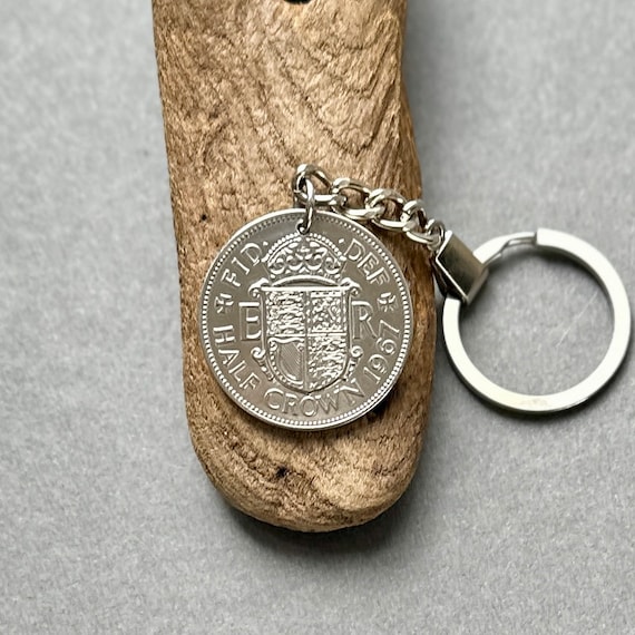 1967 British Half Crown coin keyring, a perfect, 57th birthday, anniversary or retirement gift