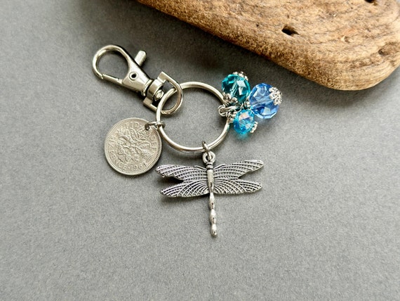 Lucky sixpence and dragonfly charm, choose coin year from the drop down menu for a perfect birthday, anniversary gift or Mother’s Day gift