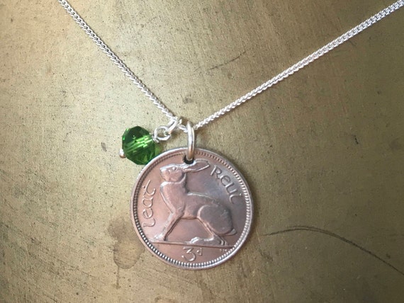 Ireland hare coin necklace on a sterling silver chain, 1942, 1943, 1946, 1948 or 1949 Choose coin year for a perfect birthday gift