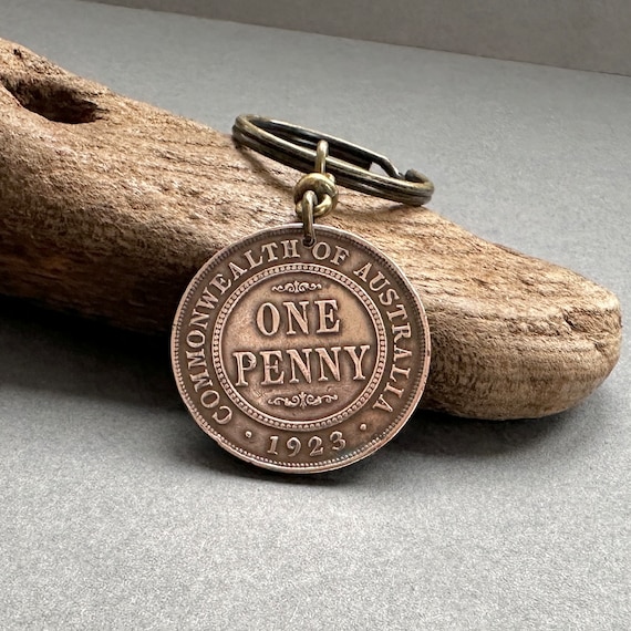 1923 Australian penny keychain, Aussie 101st birthday gift, 101 year old Australia historical present