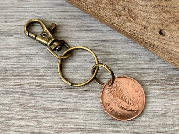 1995 or 1996 Irish coin key ring or clip choose coin year for a perfect birthday gift or anniversary present