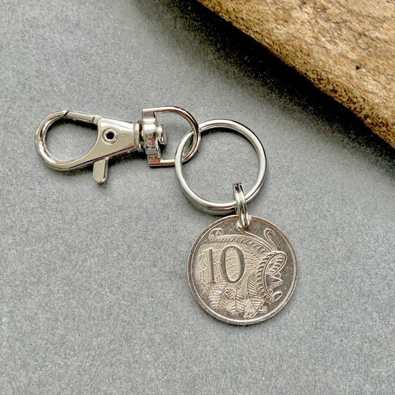 Australian coin keyring, Keychain, clip, purse charm, 1966, 1967, 1968 or 1969, choose coin year for a perfect birthday or anniversary gift