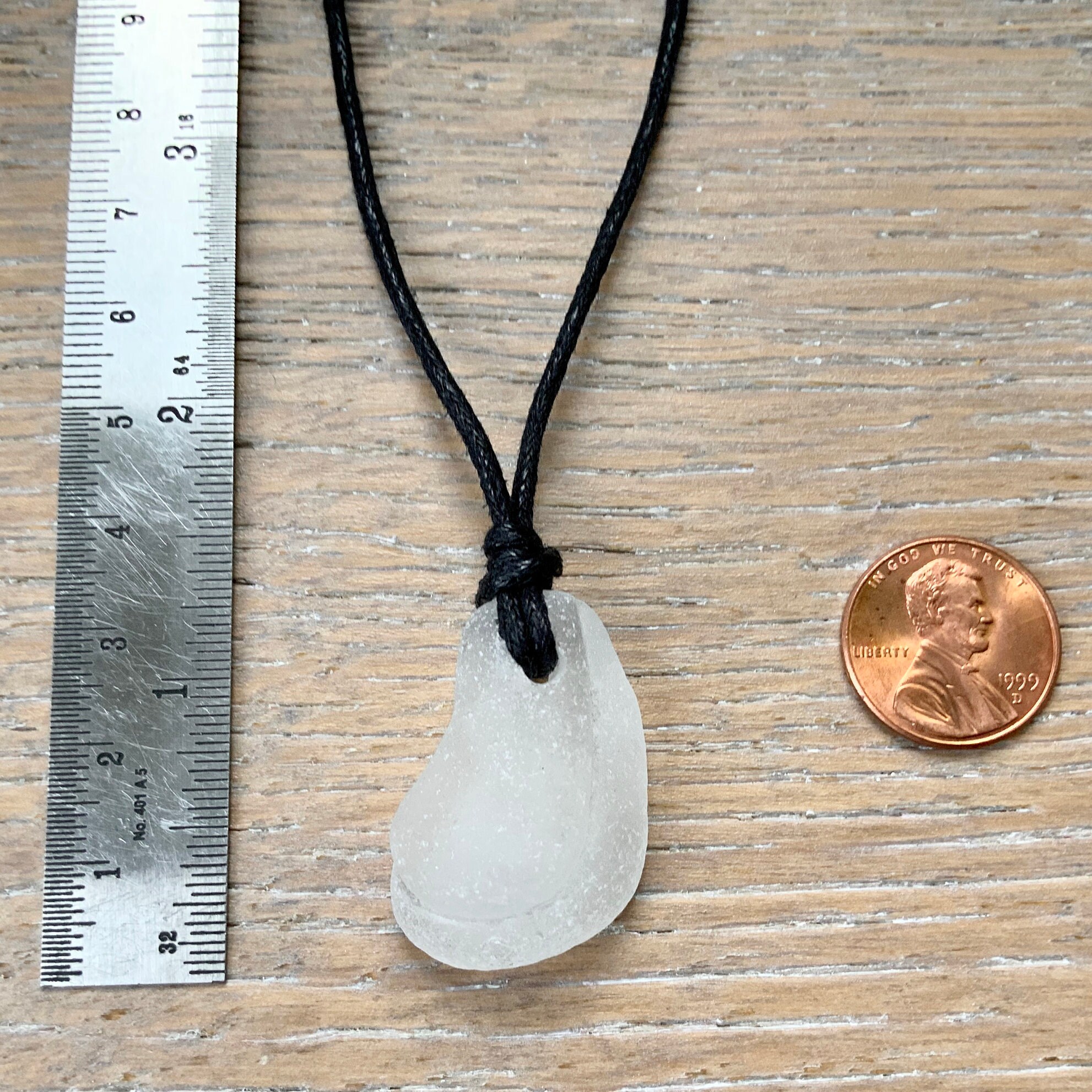 Simple sea glass necklace, adjustable waxed cotton cord, genuine beach