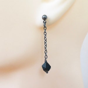 Long black onyx earring, one single earring or a pair of earrings, unusual geometric minimalist jewellery