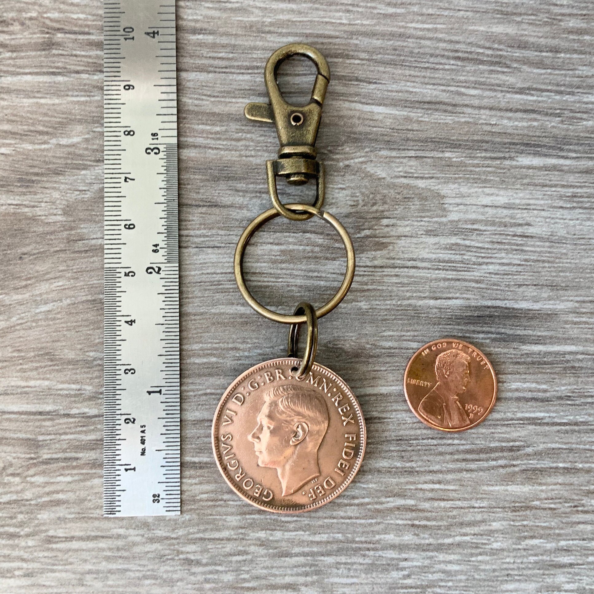 Australian Penny Keyring - 70th Birthday Gift For 1955, Metal Keepsake Present