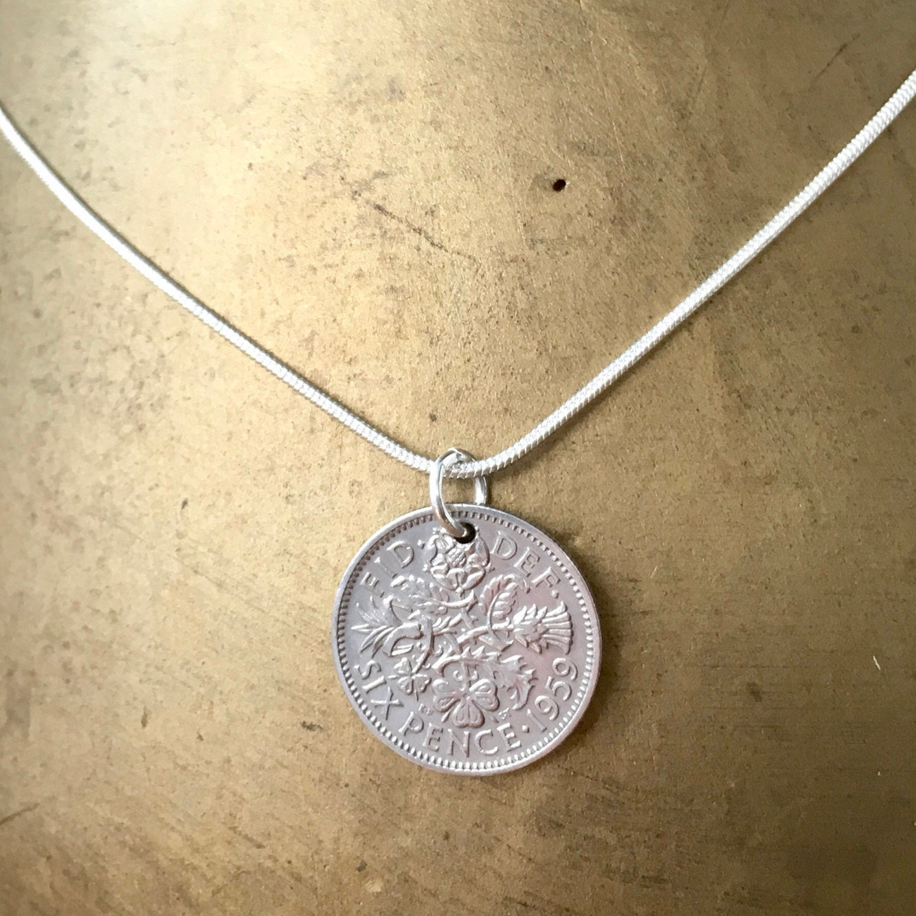 60th Birthday Gift 1959 Lucky Sixpence Necklace British Coin Pendant 1