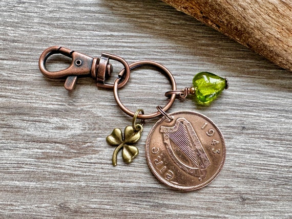 1943 Irish penny charm or keyring, perfect keepsake gift for someone born in Ireland in 1943, 81st Irish birthday gift