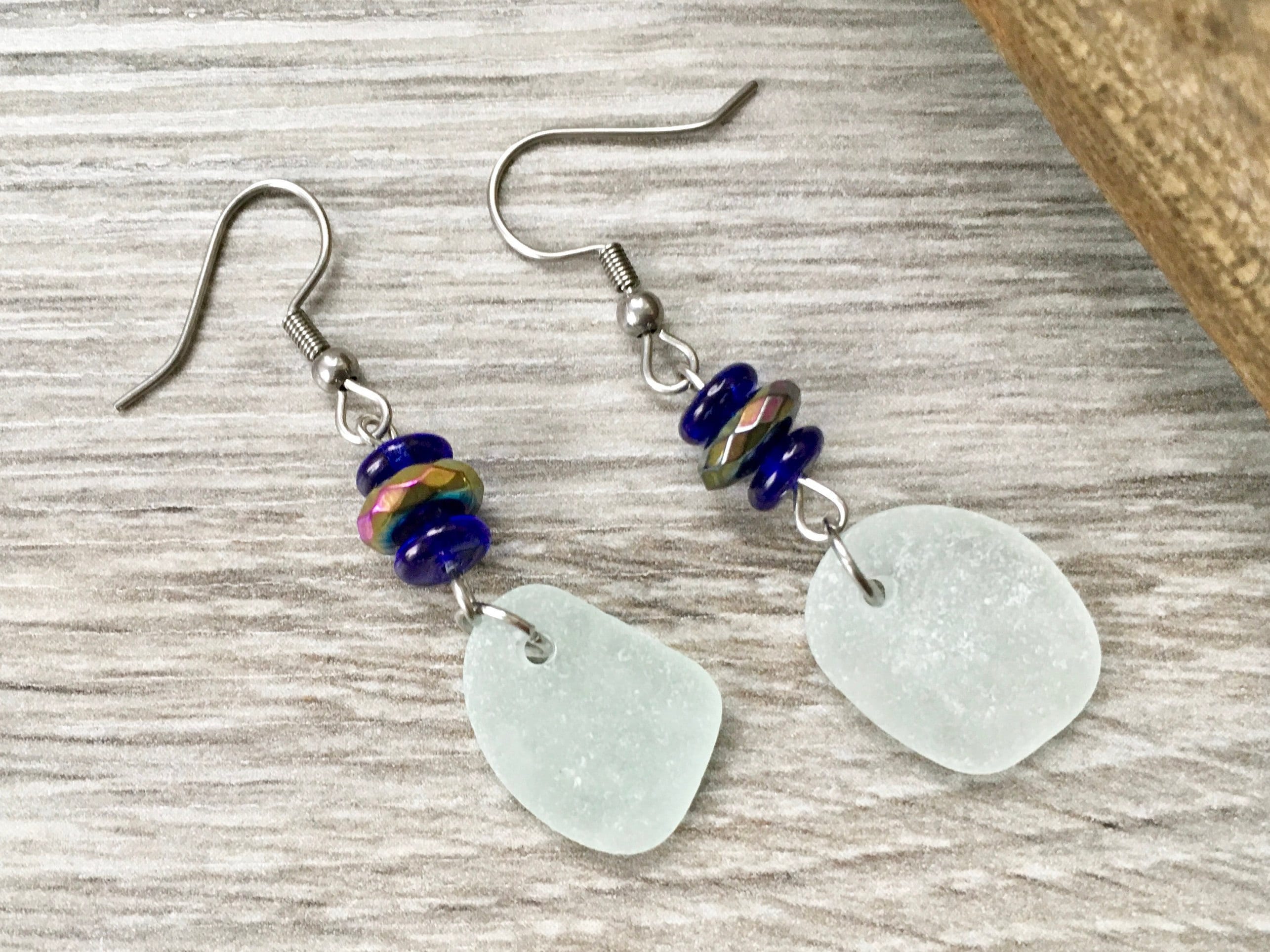 Sea glass earrings with stainless steel ear wires, a perfect Christmas gift