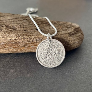 70th birthday gift, 1954 Lucky Sixpence necklace on a silver plated chain, a perfect 70th birthday gift or anniversary present