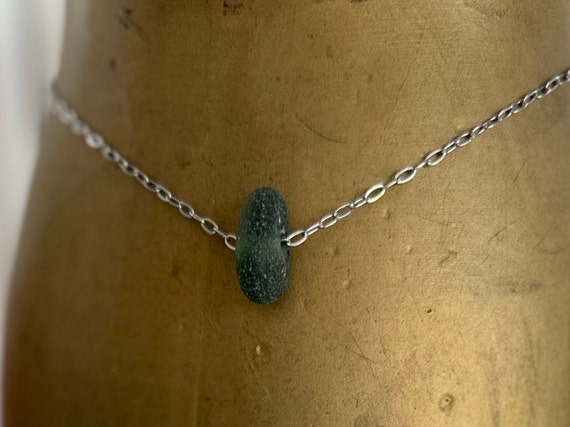Sea glass necklace, green beach glass jewellery, handmade using Cornish sea glass on a stainless steel chain