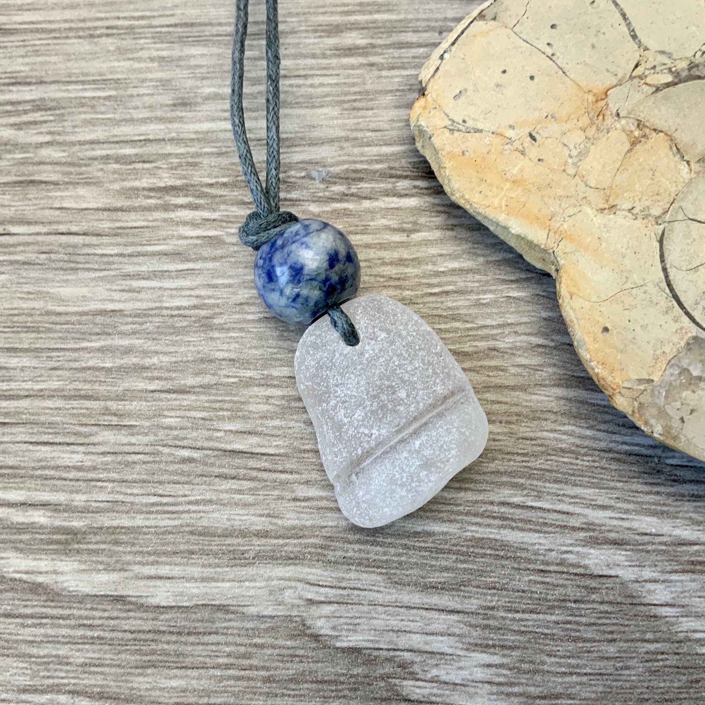 Natural sea glass pendant, Cornish beach glass unisex necklace with ...