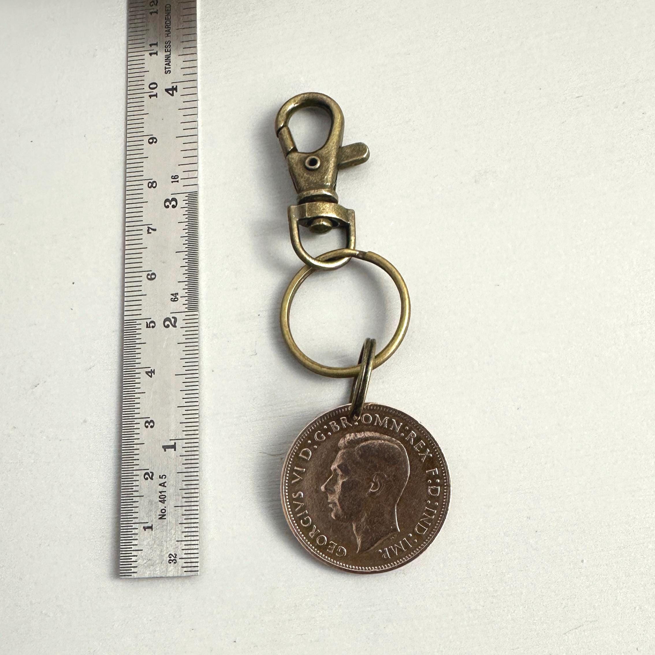 1937 British Big Penny Keychain, English Keyring or Clip, for a ...