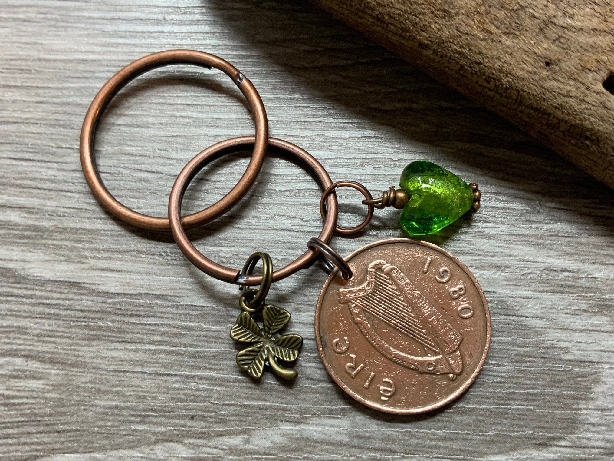 1980 Irish coin bag charm, Celtic good luck, Ireland lucky purse charm, 40th birthday or
