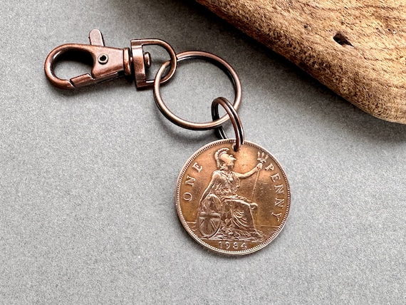 1934 Big British penny Key ring with a  clip, a perfect 90th birthday gift for someone born in 1934