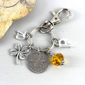 70th birthday 1956 sixpence charm, bag clip, personalised gift, choose initial & birthstone colour, for a 70th birthday in 2026 image 5