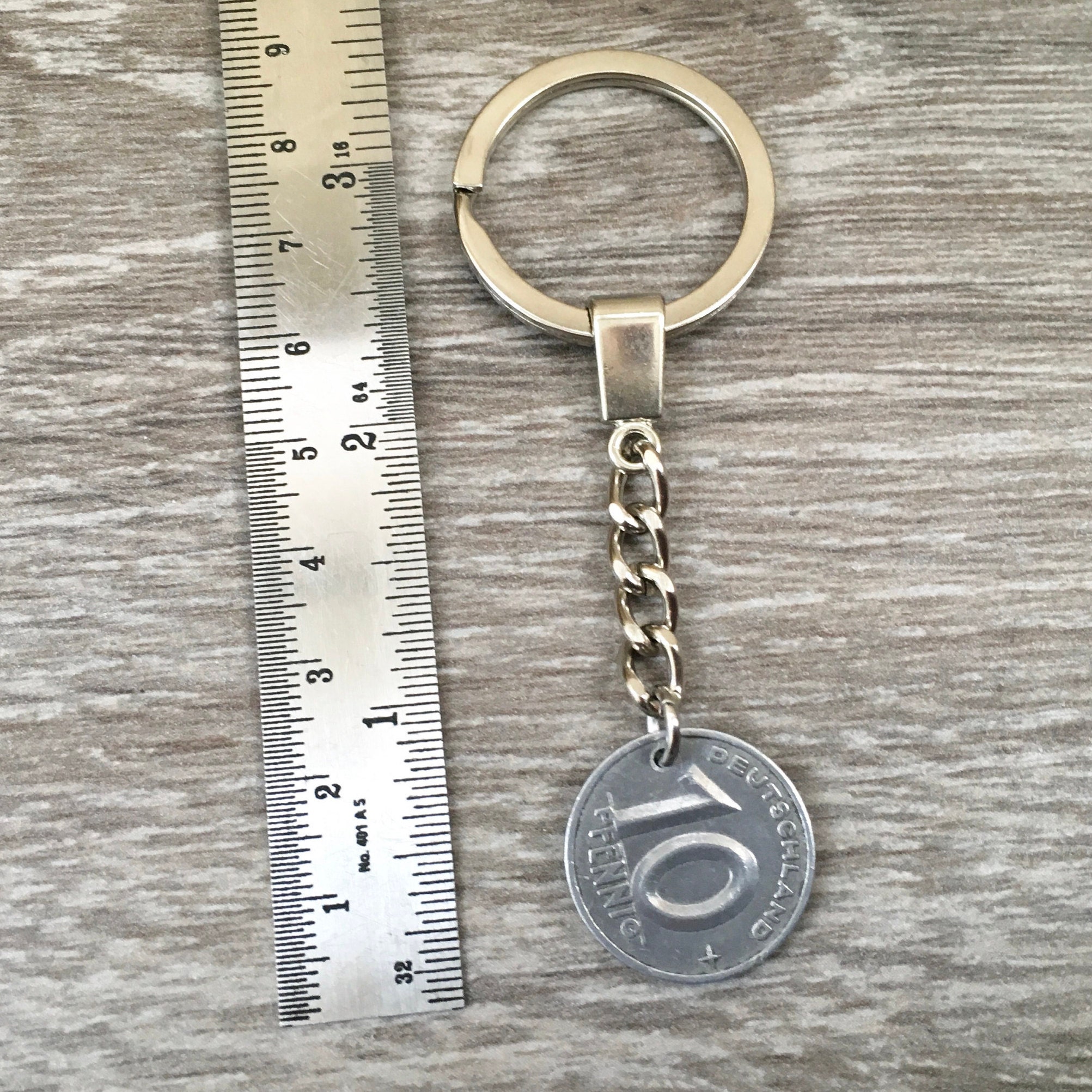 70th birthday gift, 1948 German coin key ring, Germany key chain, 10 pfennig, anniversary