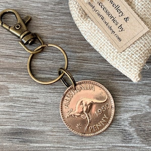 1952 Australian kangaroo penny clip style Keyring keychain a perfect 73rd birthday gift from Australia