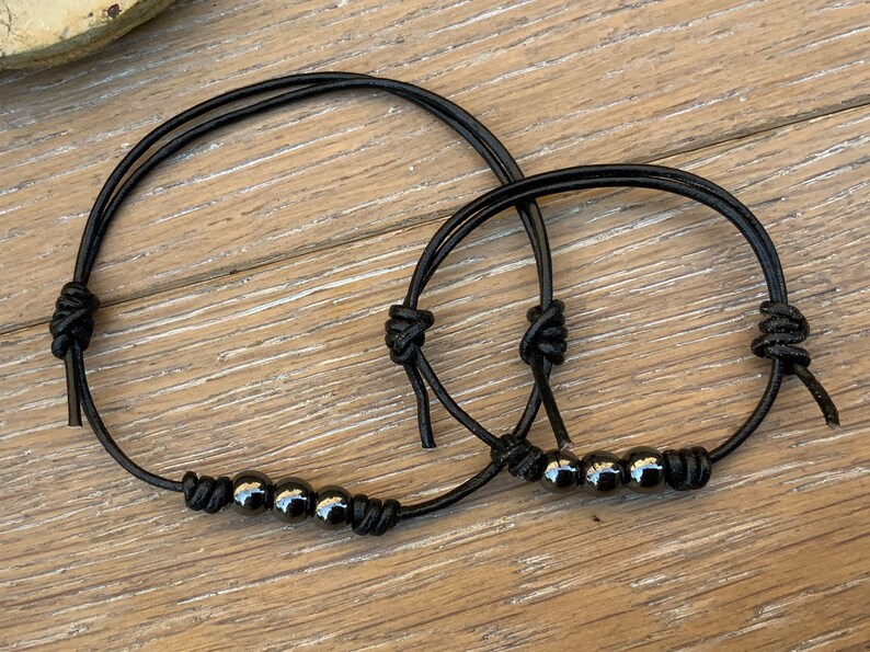 Hematite bead knotted bracelet simple adjustable leather Etsy