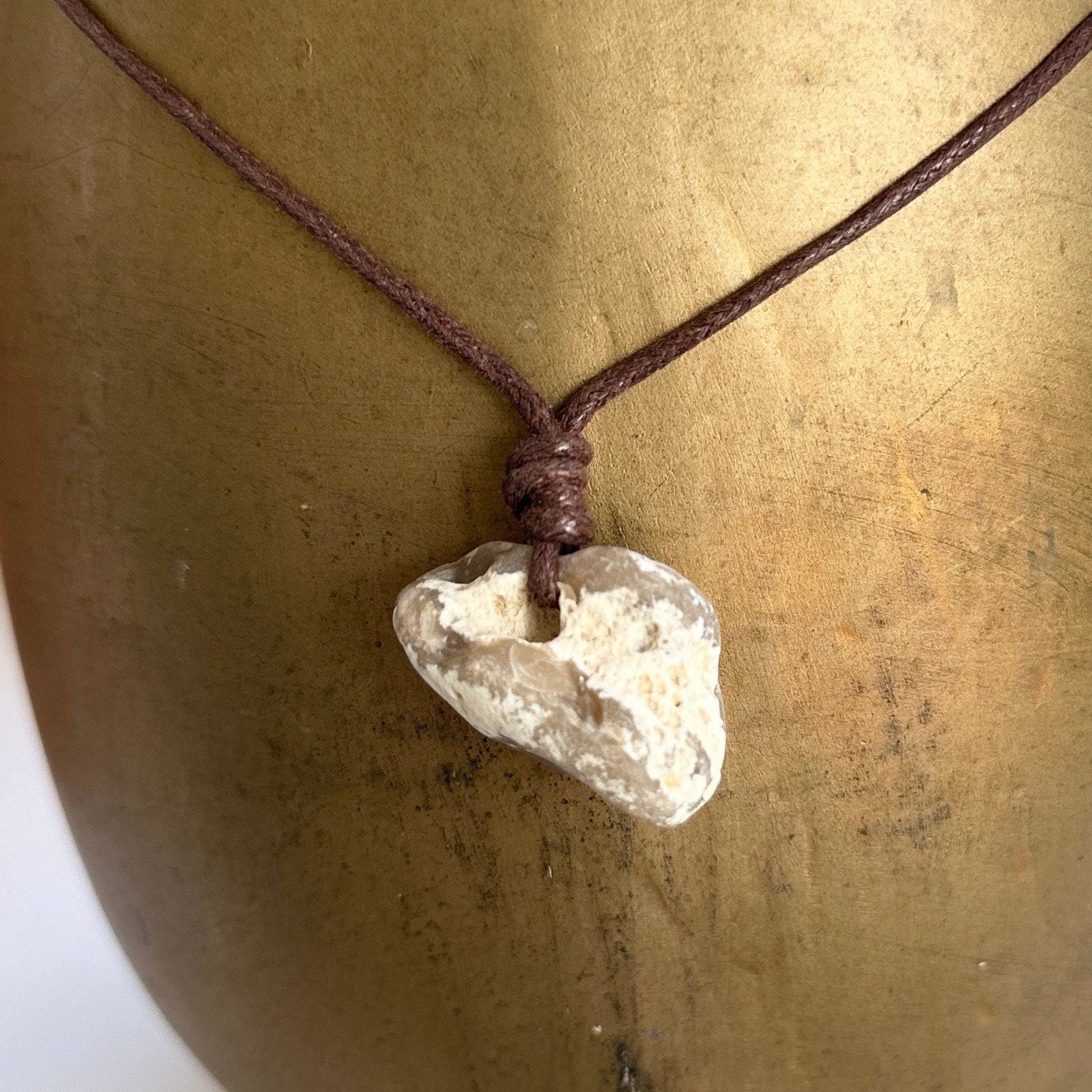 Hag Stone Pendant, Raw Stone Necklace, Beach Rock Jewellery