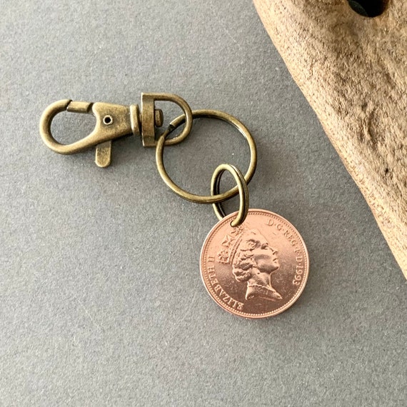 1993 British two pence coin Key ring clip, a perfect 31st birthday or anniversary keepsake gift