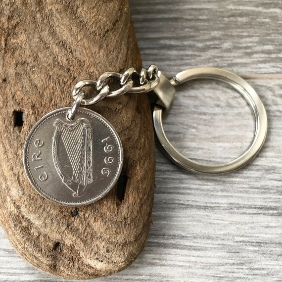 1996 Irish ten pence coin keychain, keyring, or clip, for a perfect birthday or anniversary gift