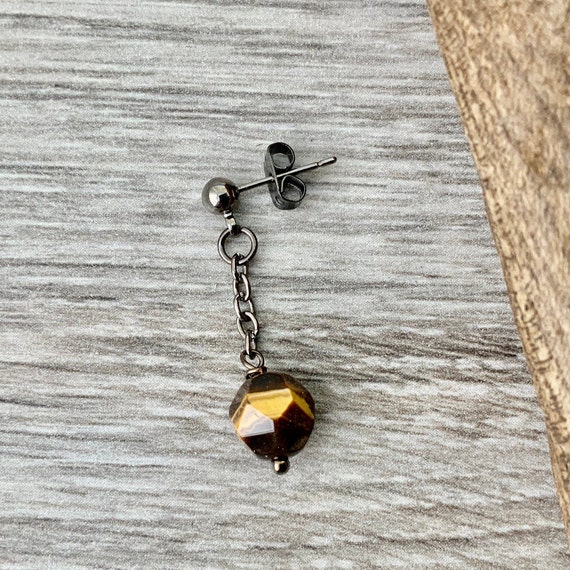 Tigers eye ball stud dangle, available as a single earring or a pair of earrings