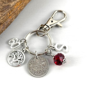 Personalised 1966 Sixpence Charm Bag Clip: 60th Birthday Gift