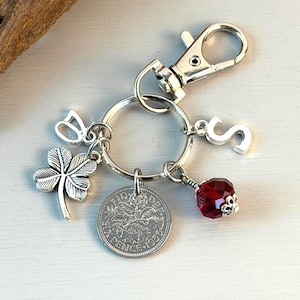 70th birthday 1956 sixpence charm, bag clip, personalised gift, choose initial & birthstone colour, for a 70th birthday in 2026 image 11