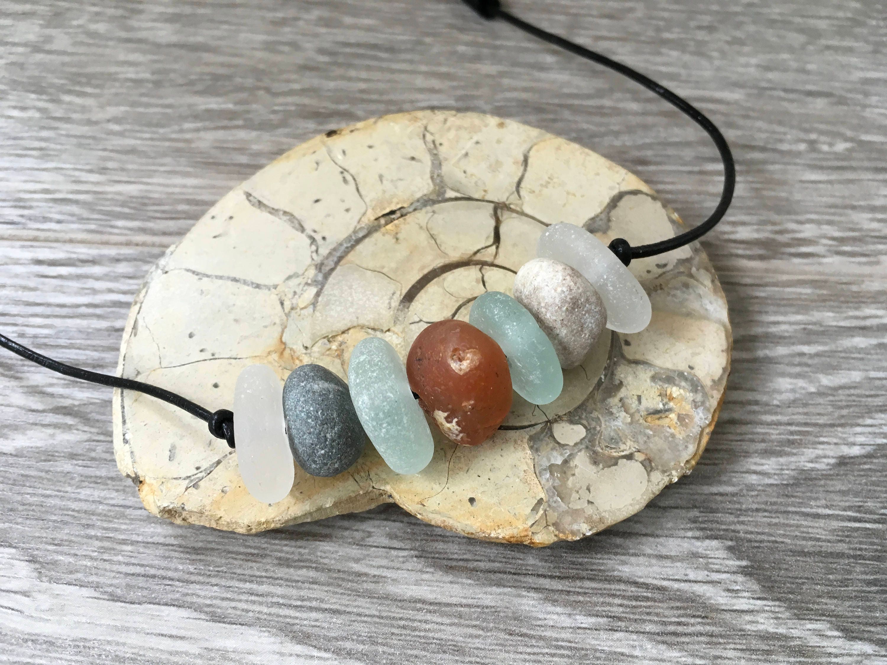 Beach Pebble necklace, for a man or woman, raw stone jewelry, beach