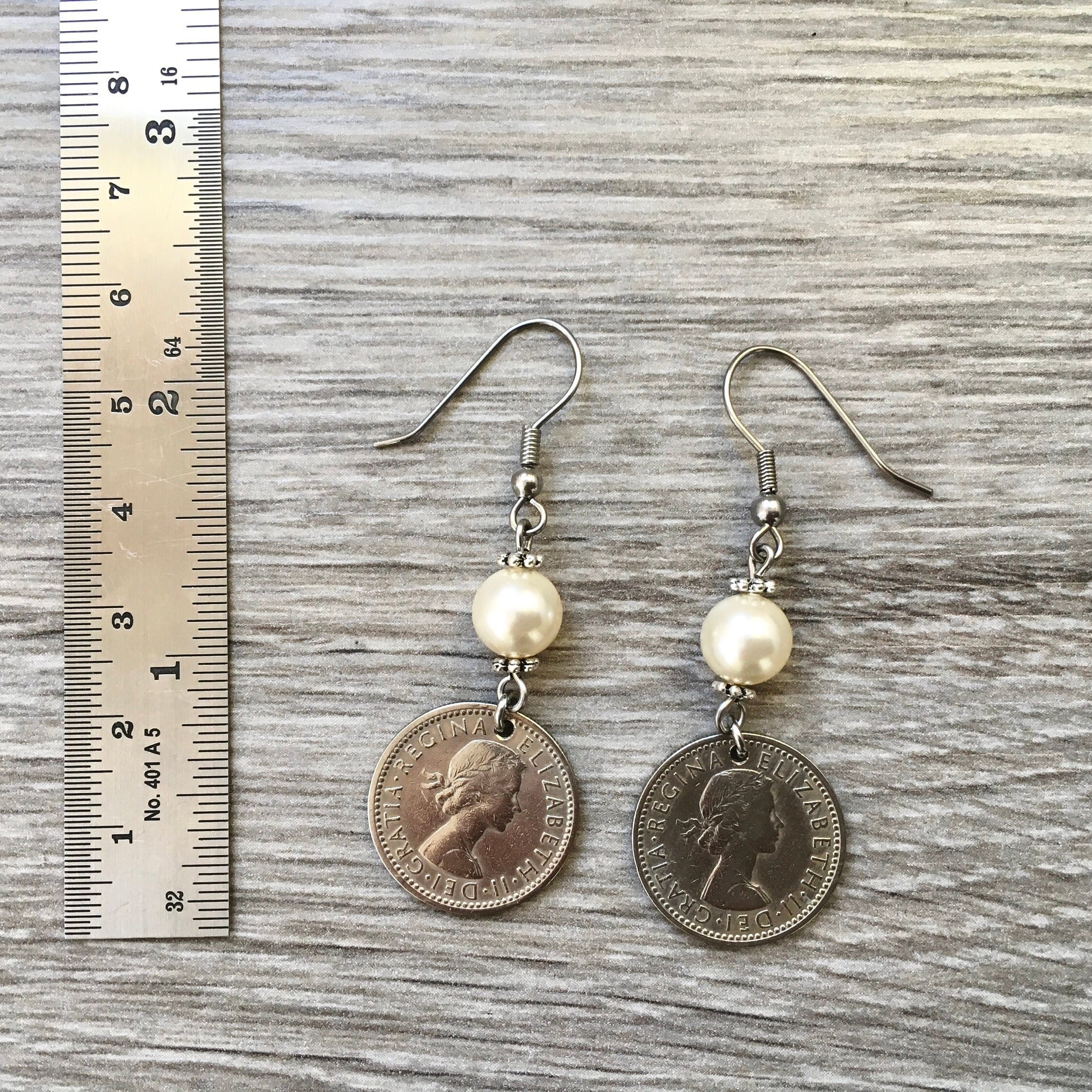 British sixpence earrings, English long coin earrings choose coin year