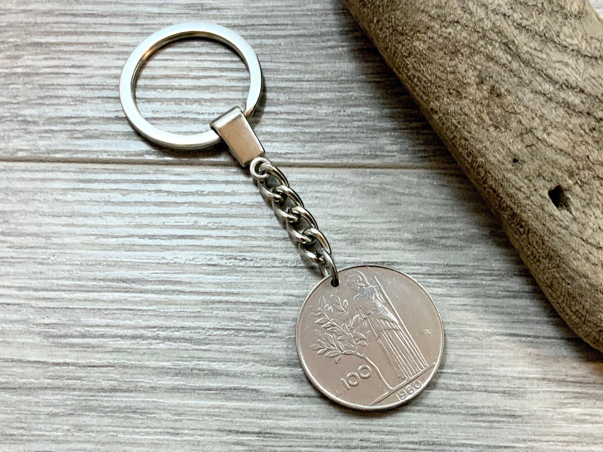 1959 or 1960 Italian coin key ring or clip, 60th or 61st birthday gift