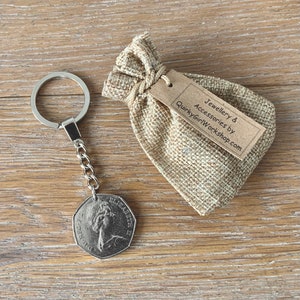 1973 ring of hands UK 50p coin keyring, keychain, or clip, British fifty pence coin 51st birthday or anniversary gift image 5