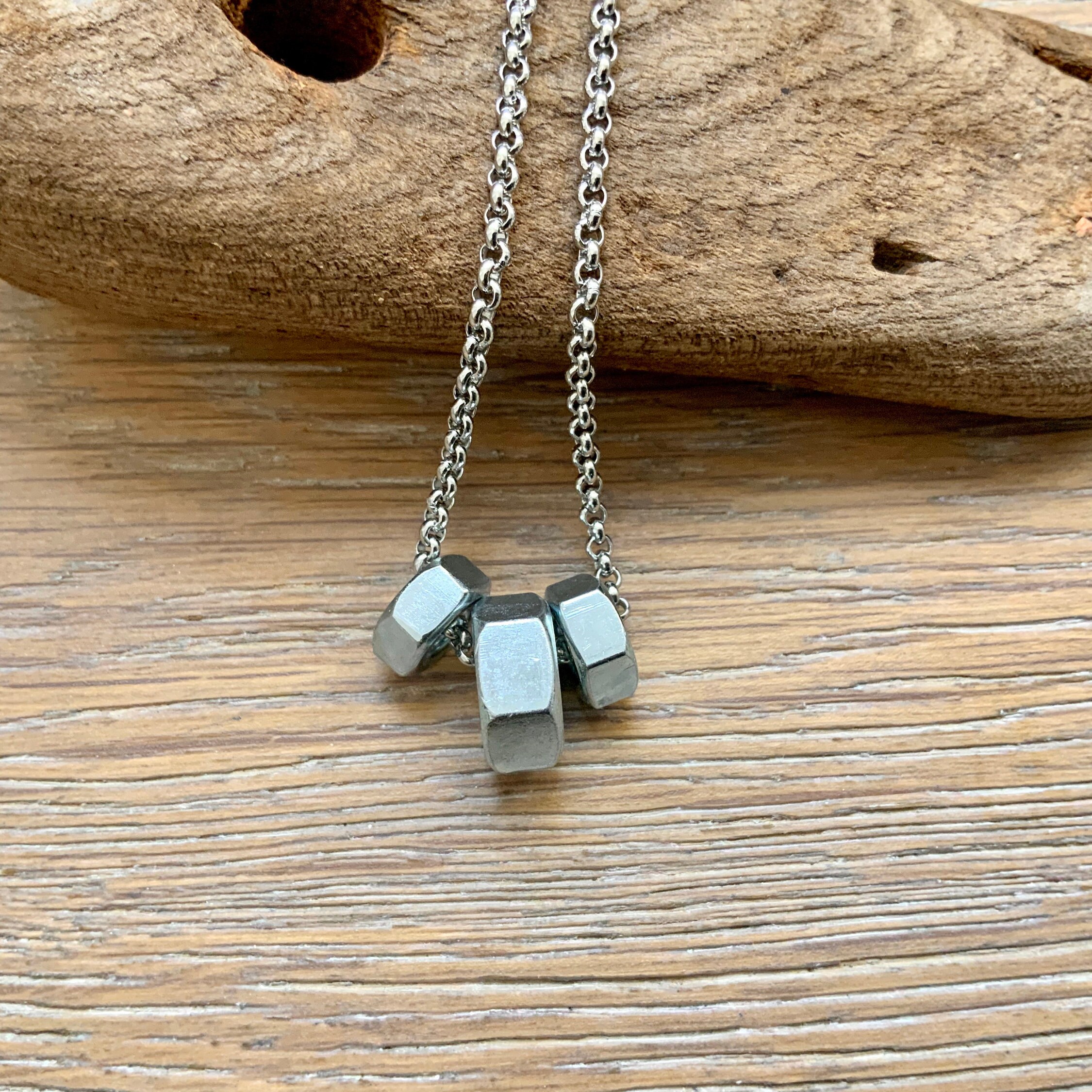 Hex Nut Necklace, Unisex Hardware Jewelry, Stainless Steel