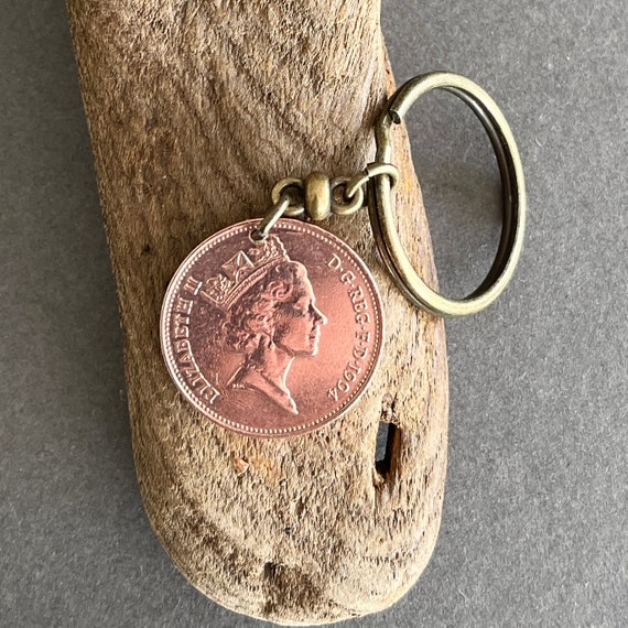 1994 British two pence coin key chain Key ring, a perfect 30th birthday or anniversary keepsake gift