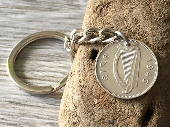 1946 Irish sixpence keyring, keychain or clip, handmade using a genuine Irish 6d